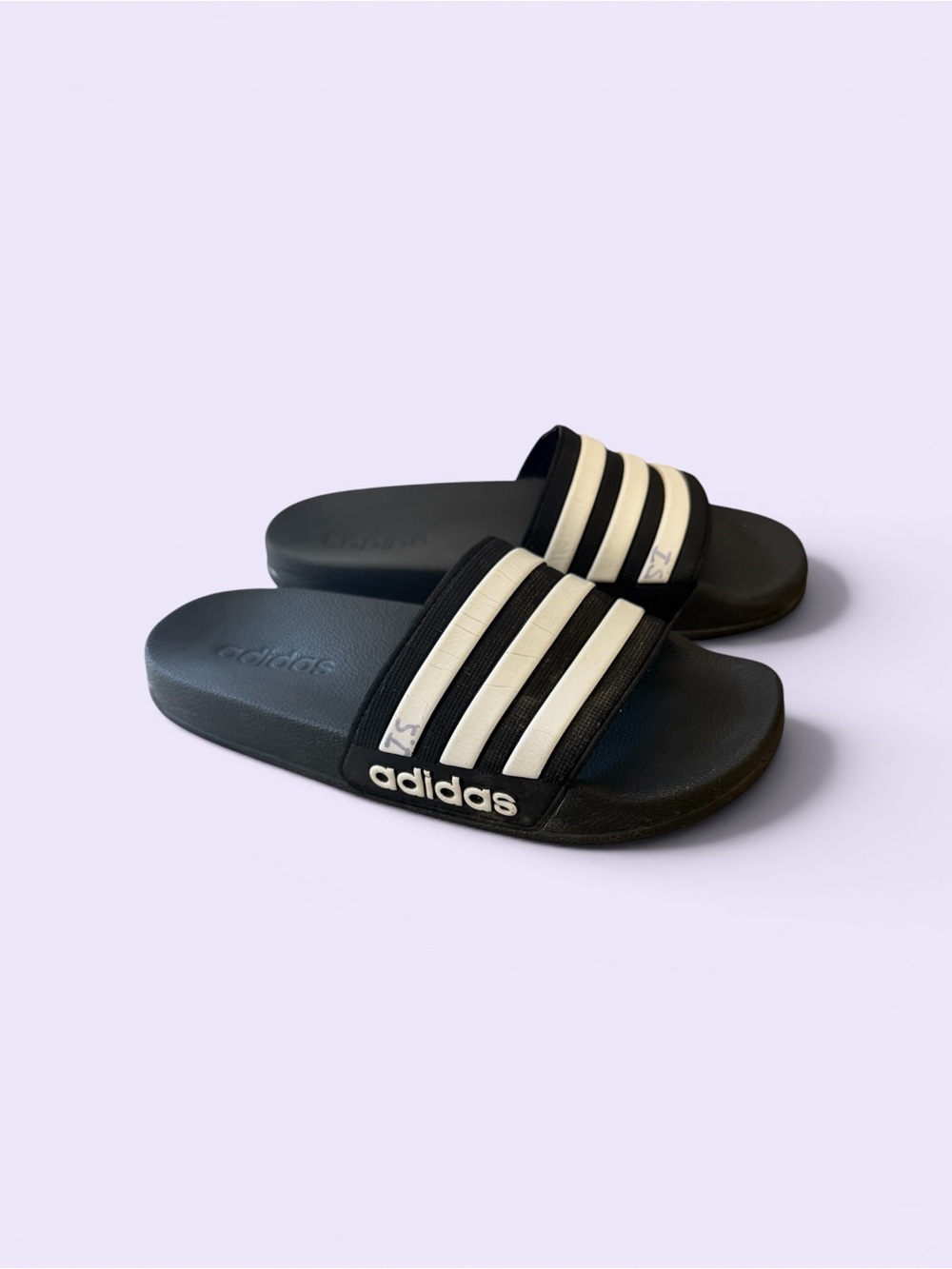 adidas Adilette Kids Black and White Slide Sandals with Iconic Stripes
